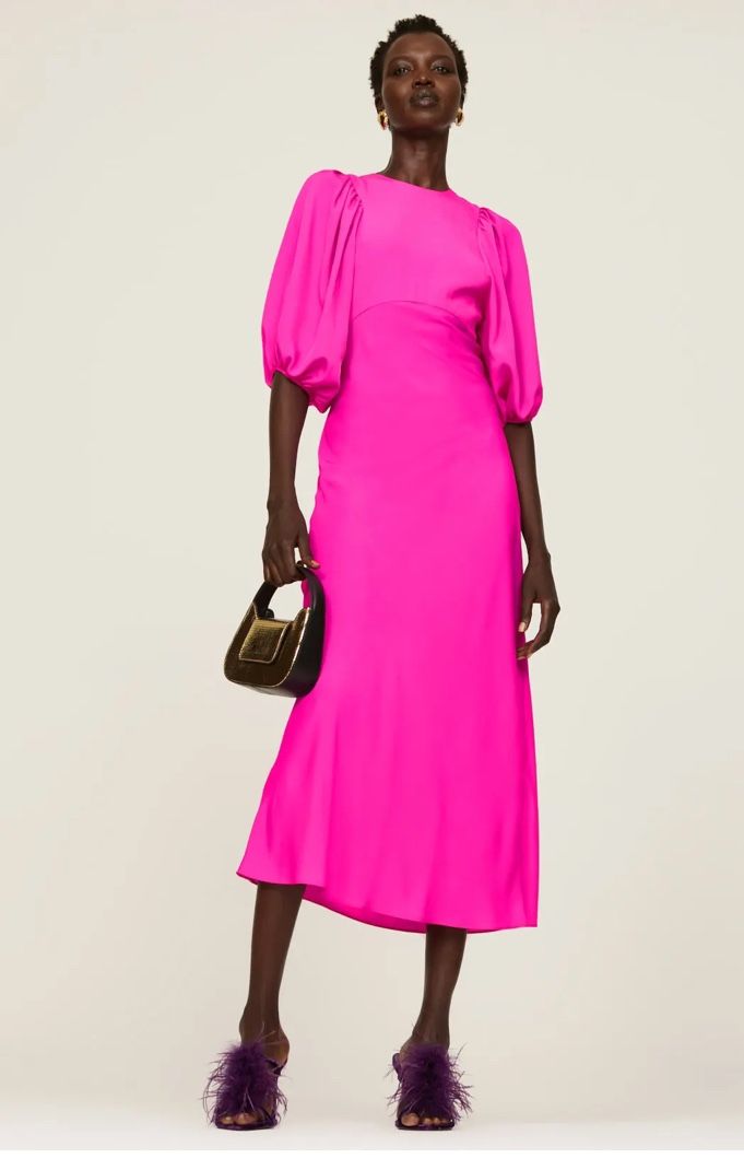 Les Reveries Puff Sleeve Pink Bias Dress