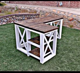 💥 NEW Real wood L desk with shelves❗ We can build L part on either side.
