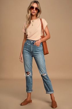 Eden Medium-Wash High Rise Distressed Cropped Jeans