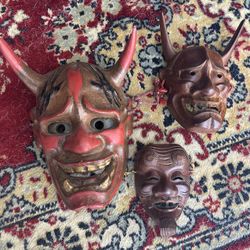 Set Of 3 Authentic Handmade Japanese Masks Hannya