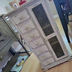 Shabby Chic Antique Thin White Tall Side Table