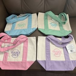 Trader Joe’s Mini Canvas Tote Bags Spring Pastel Colors
