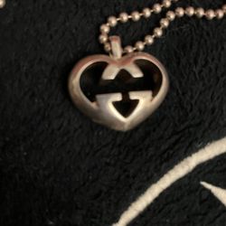 Gucci Interlocking G Logo Heart Necklace Silver BNWT
