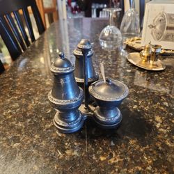 Vintage  Salt And Pepper And Mustard Pot With Stand
