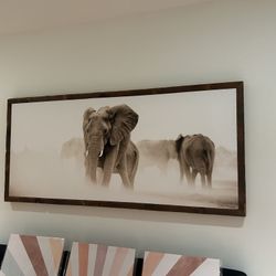 Large wooden framed elephant portrait 