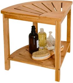 Corner Shower Bench and Shower Stool with Storage Shelf, Corner Seat for Shower, Use as Small Corner Table