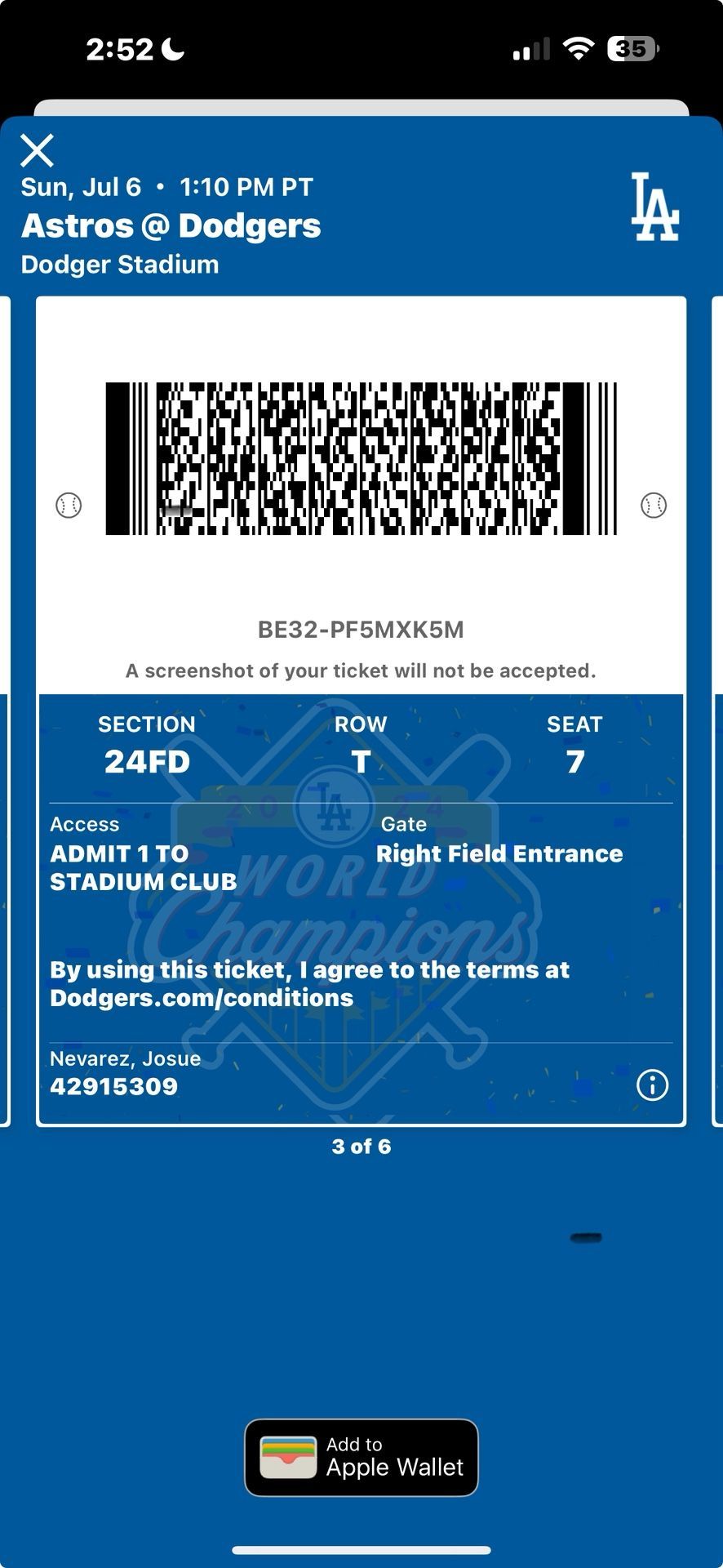 Dodger Tickets July -6-2025