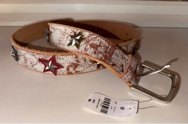 Brown and White Distressed Leather Star Stud Belt