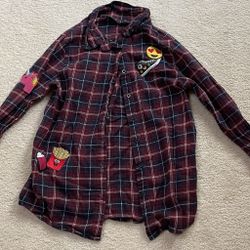 polly & esther Womens Plaid Fleece Button Up Shirt Size Small 