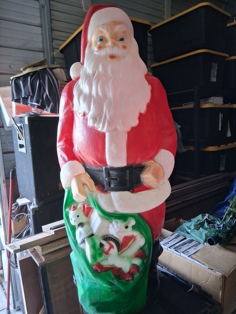 Vintage 1968 Empire Santa Claus Blow Mold 46" Green Toy Sack Christmas Lighted