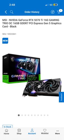 MSI - NVIDIA GeForce RTX 5070 Ti 16G GAMING TRIO OC 16GB GDDR7 PCI Express Gen 5 Graphics Card - Black