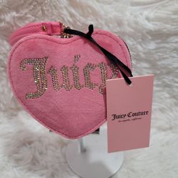 Juicy Couture Pink Lemonade Velour Be Classic II Heart Zip Wallet Wristlet New