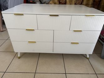 White and Gold 7-Drawer Dresser – 2 Available, $60 for each.