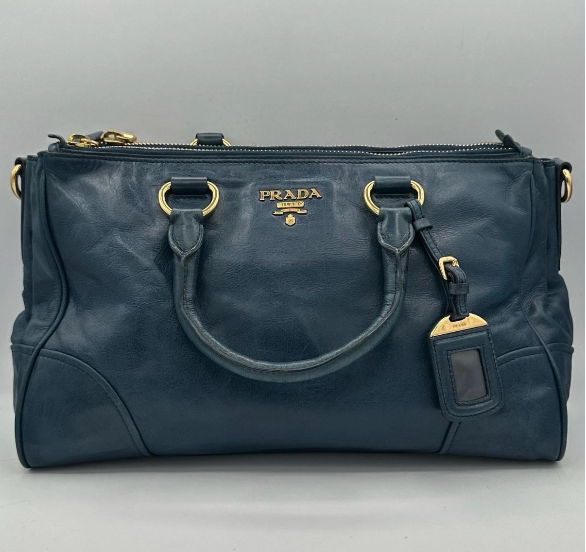 Authentic Prada Blue Viteo Shine Vintage Shoulder Bag