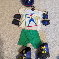 American Girl Rollerblading Outfit - Skates, Knee Pads, Hand Pads, Helmet & Shorts/Shirt