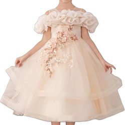 Girls' Special Occasion Dresses with Cloud Shoulder Design, Mid-Length Dress for Girls