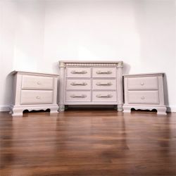 refinished Blush Pink Dresser + Two Pair of Nightstands