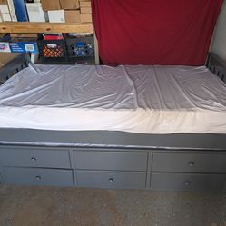 Twin Bed w/ Trundle & Storage Drawers + Mattresses – Great for Kids or Guest Room