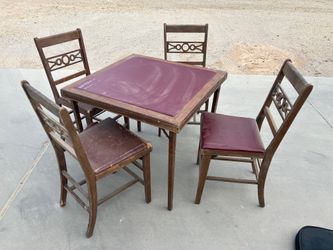 ANTIQUE Card Table And 4 Matching Chairs Circa: 1930’s 