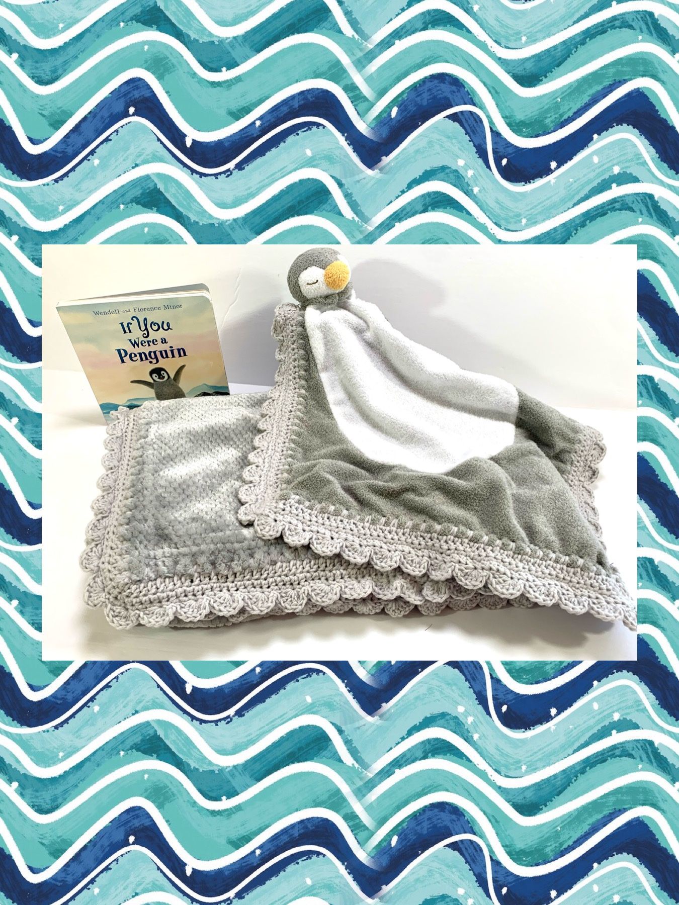 Penguin Crocheted Baby Blanket, Lovely & Book Gift Set