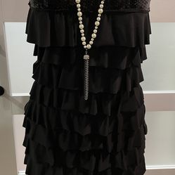 Black Dress with Tiered Ruffles and Sequins