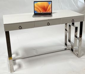 Mid Century Modern White And Stainless Steel Desk