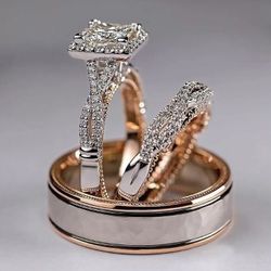  3PC COUPLES ENGAGEMENT WEDDING ANNIVERSARY RINGS SET NEW