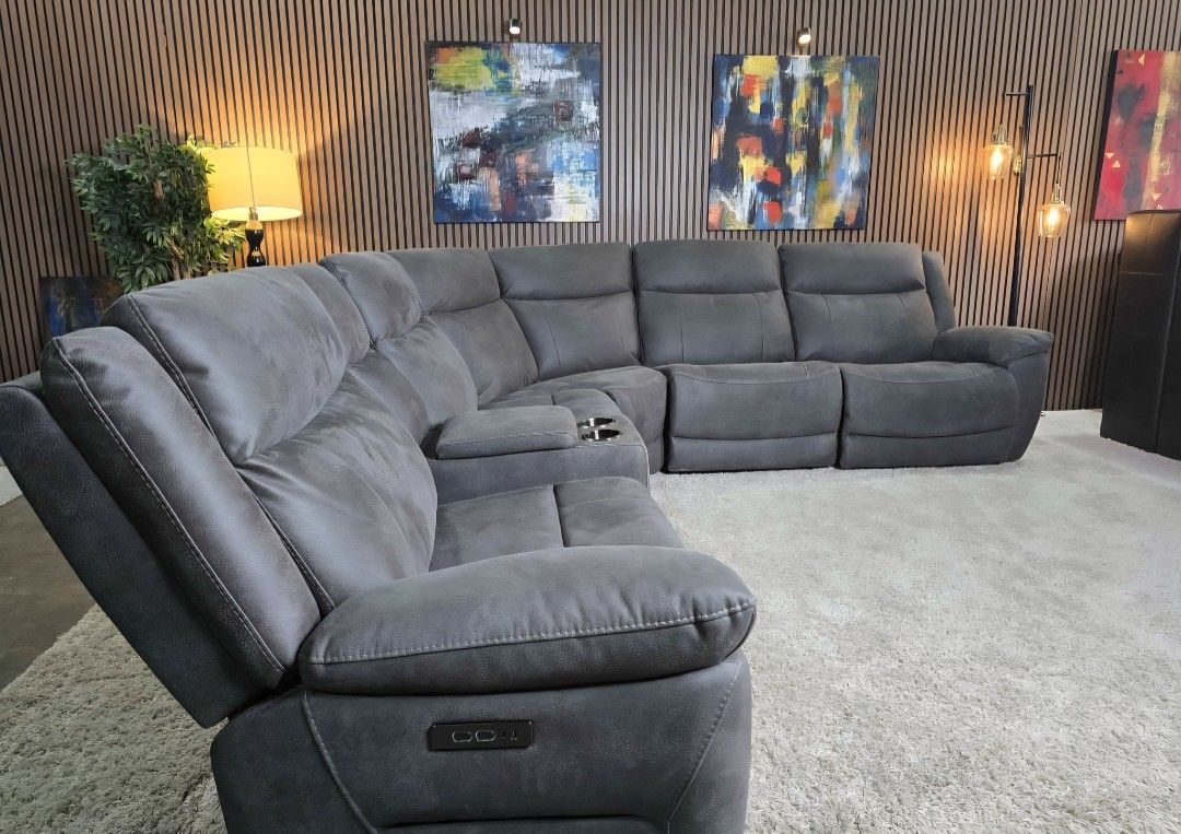 Gray Kelsee Power Fabric Reclining Sectional With Power Headrest