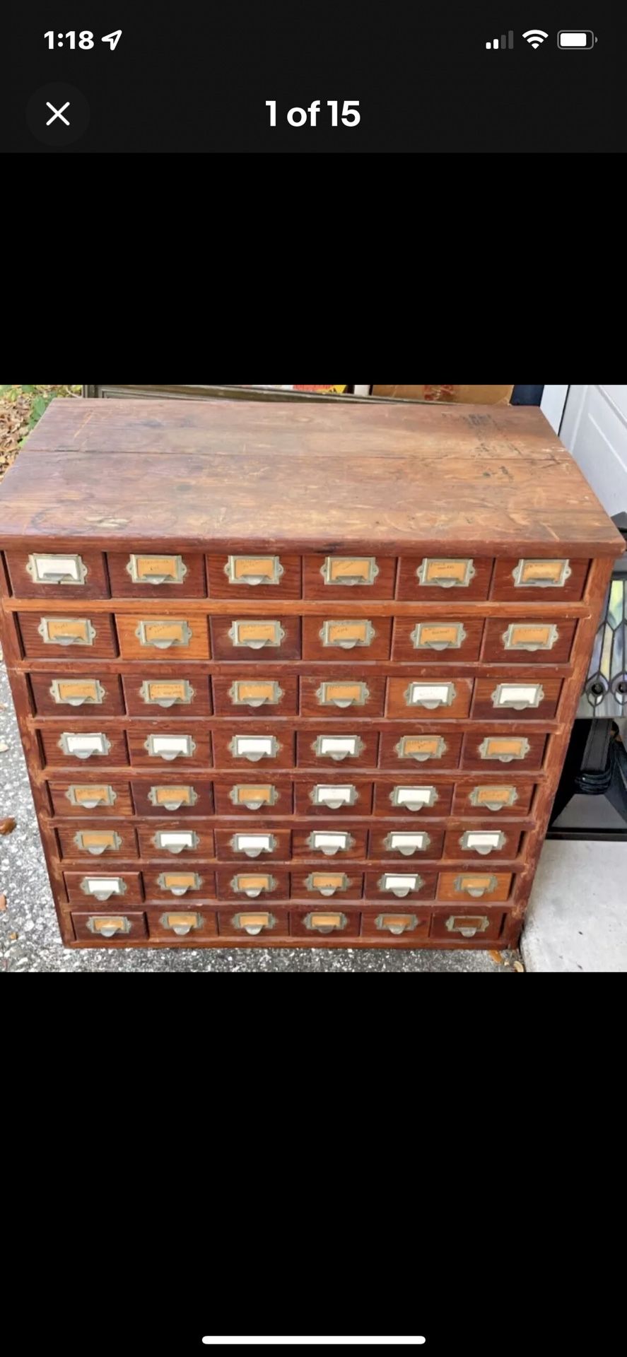 Antique Oak Apothecary Cabinet File General Story Hardware Library Card Catalog 48 Drawer