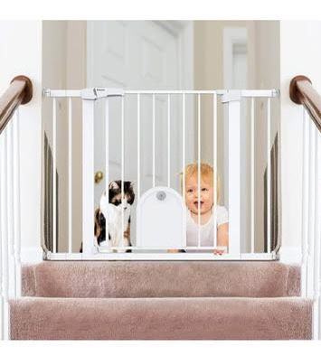 Babelio Auto Close Baby Gate with Small Cat Door, 29-43" Metal Cat Gate for Doorway, Stairs, House, Easy Walk Thru Dog Gate with pet Door, Includes 4