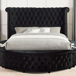 Brand New Black Velvet Queen Storage Platform Bed Frame (Available In Eastern King)