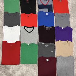 Lot of 18 Men’s Size Extra Large (XL) Crew and V-Neck T-Shirts Various Colors