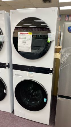 WashTower Stacked SMART Laundry Center 4.5 Cu.Ft. Front Load Washer & 7.4 Cu. Ft. Electric Dryer in White w/ Steam