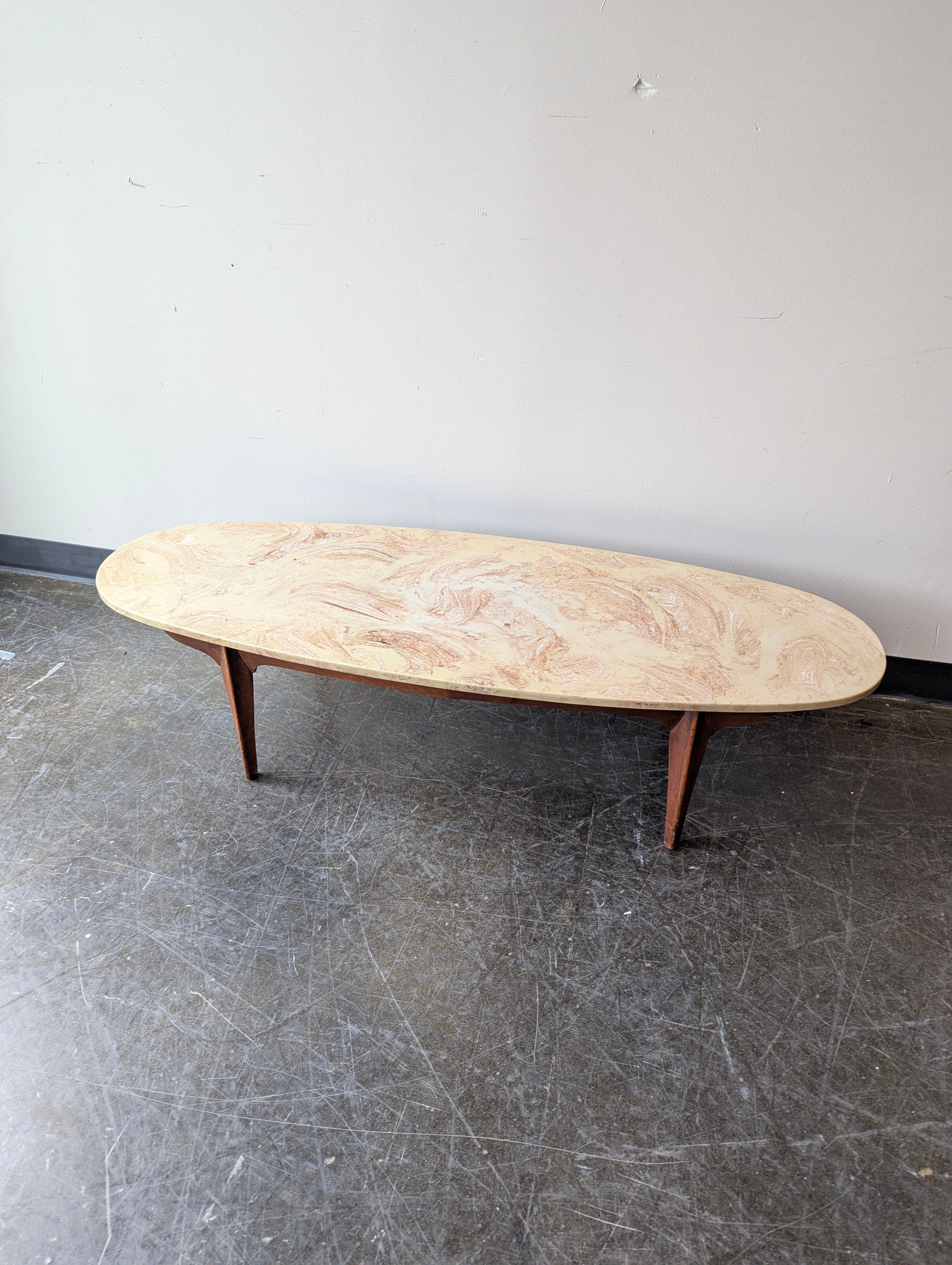 Mid-Century Style Oval Console Table with Marbled Top