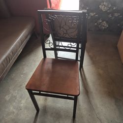 2x VINTAGE SOLID WROUGHT IRON FOLD UP CHAIRS