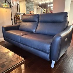 Leather Dual Reclining Electric Sofa Couch Dark Blue