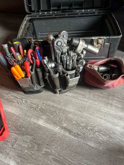 Mixed Hand Tool Lot with Tool Pouches and Box