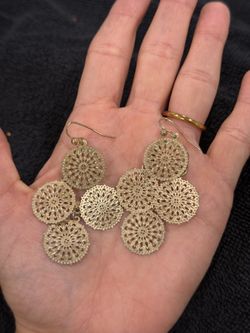 Gold Filigree Disc Chandelier Earrings Boho Medallion Dangle Lightweight