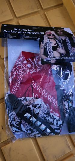 80s Rocker Costume Accessories Kit – Bandana Sunglasses Tattoos