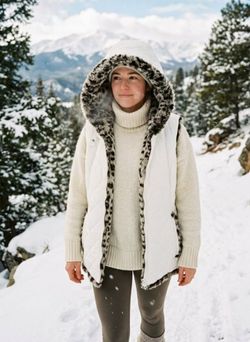 Reversible White Quilted Vest with Faux Fur Hood