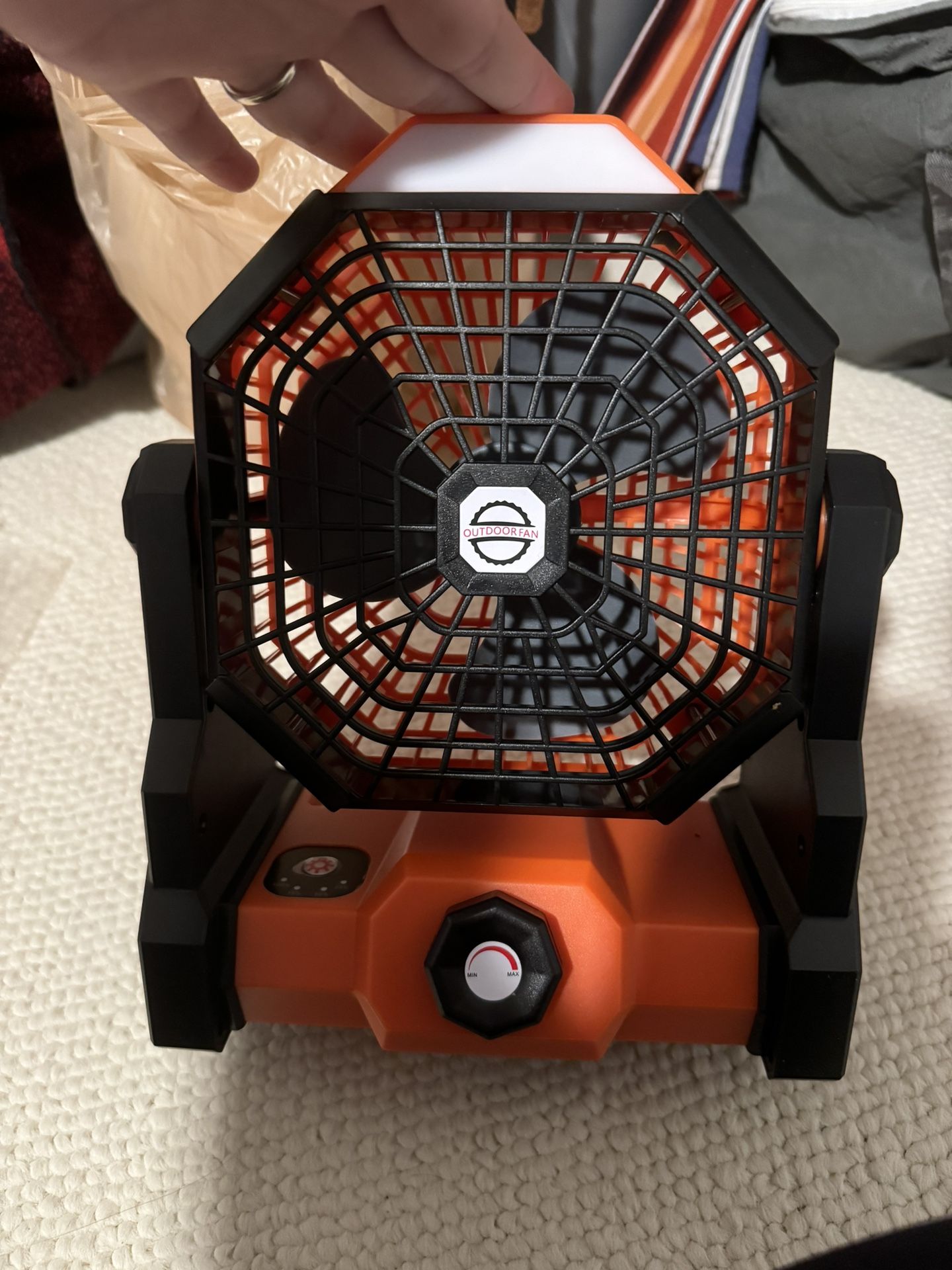 Hand Held Fan,Portable Rechargeable Stepless Speed Ultra Quiet Wide Base Adjustable Camping Fan LED Function Low NoiseIdeal for Outdoor Home Office (B