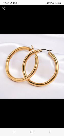 NEW Yellow Gold 1.5” Round Hoops Earrings