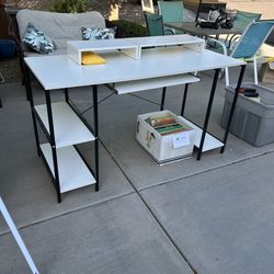 White Computer  Desk With Monitor Shelves & Keyboard Tray