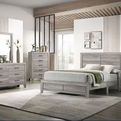 Bedroom set 4pc Queen including Q Bed Frame Dresser Mirror one Nightstand $499