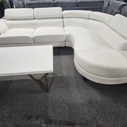 Brand New White Synthetic Leather Sectional With Adjustable Headrests