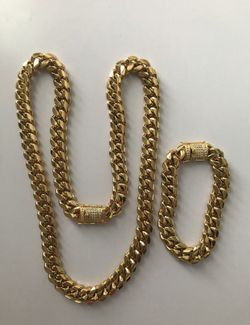 Miami Cuban link chain stainless steel set