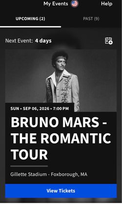 2 Tickets Sec 204 Bruno Mars The Romantic Tour Tickets