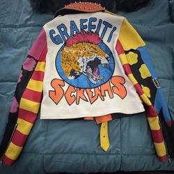 Punk Graffiti Scream Studded Faux Moto Jacket