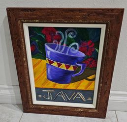 Cup of Java Coffee Acrylic Print Painting Framed 15x18