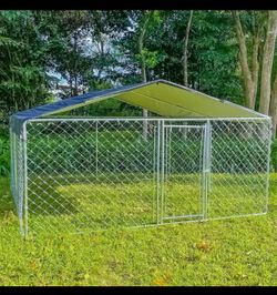 1Oft x 10ft x5.5ft Dog Kennel Outdoor Metal Playpen Large Dog Cages for Large Dogs Run Outside Exercise Pet Fences with Roof for Yard Brand new still 